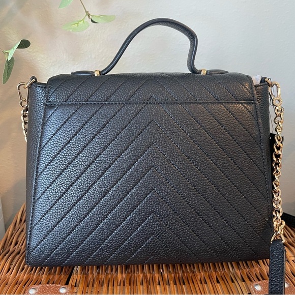 Karl Lagerfield Paris Charlotte Satchel Black Chevron Quilted Leather Crossbody - Picture 2 of 12